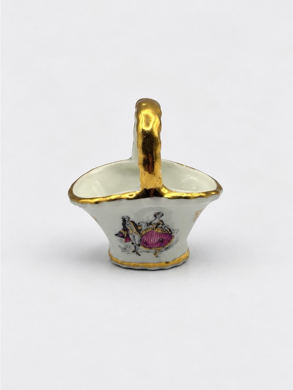 Limoges France Gold Trim Miniature Porcelain Courting Couple Basket